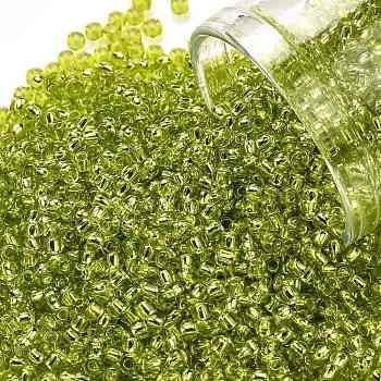 TOHO Round Seed Beads, Japanese Seed Beads, (24) Silver Lined Lime Green, 11/0, 2.2mm, Hole: 0.8mm, about 50000pcs/pound