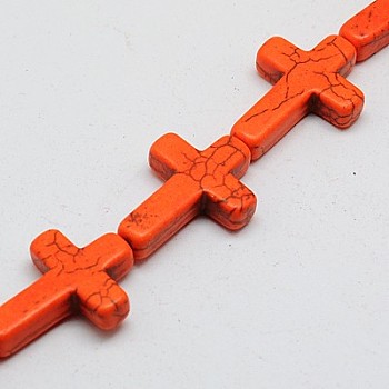 Synthetic Turquoise Beads Strands, Dyed, Cross, Orange Red, 20x15x4mm, Hole: 1mm, about 20pcs/strand, 15.5 inch