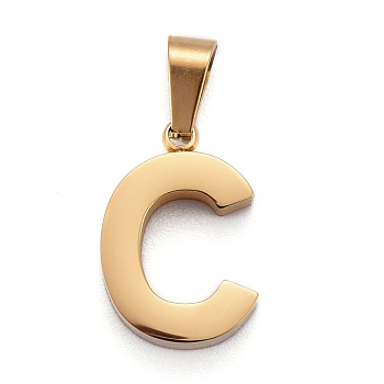 Ion Plating(IP) 304 Stainless Steel Letter Pendants, Manual Polishing, Alphabet, Golden, Letter.C, 18x12.3x3.5mm, Hole: 6.5x3.5mm