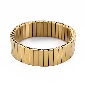 Stainless Steel Rectangle Stackable Stretch Bracelet, Block Tile Wide Wristband for Men Women, Golden, Inner Diameter: 2 inch(5.2cm)