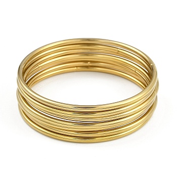 7Pcs Round Vacuum Plating 201 Stainless Steel Bangles Sets for Women, Golden, Inner Diameter: 2-1/2 inch(6.5cm)