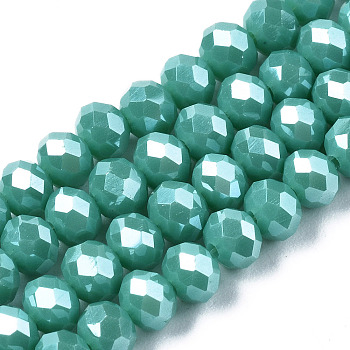 Electroplate Glass Beads Strands, Pearl Luster Plated, Faceted, Rondelle, Light Sea Green, 2.3~2.7x2mm, Hole: 0.4mm, about 150~155pcs/strand, 32~33cm