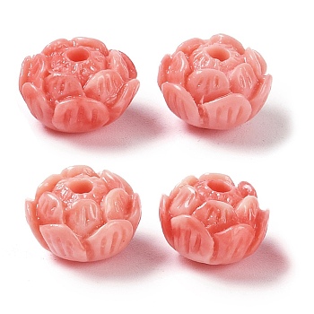 Synthetic Shell Dyed Carved Beads, Flower, Light Coral, 10x8mm, Hole: 1.8mm