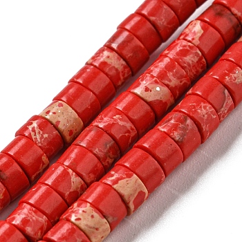 Synthetic Imperial Jasper Dyed Beads Strands, Disc, Heishi Beads, Red, 4~4.5x2~3mm, Hole: 0.7mm, about 140~141pcs/strand, 14.88''~15.12"(37.8~38.4cm)