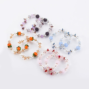 Faceted Glass Beads Stretch Bracelets, Womens Fashion Handmade Jewelry, Mixed Color, Inner Diameter: 2 inch(5cm)