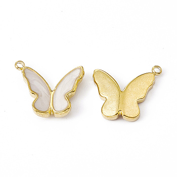 Real 18K Gold Plated Vacuum Plating 201 Stainless Steel Enamel Pendants, Butterfly Charm, White, 14x16x3.3mm, Hole: 1.4mm