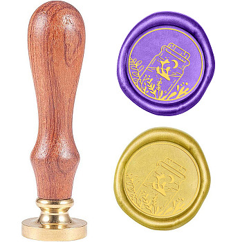 Wax Seal Stamp Set, Sealing Wax Stamp Solid Brass Head,  Wood Handle Retro Brass Stamp Kit Removable, for Envelopes Invitations, Gift Card, Bottle Pattern, 83x22mm