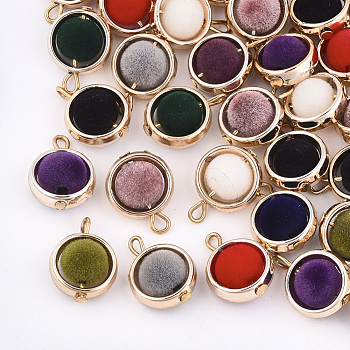 UV Plating Acrylic Pendants, Flocky, Round, Light Gold, Mixed Color, 16~17x12x7.5mm, Hole: 1.4~1.8mm