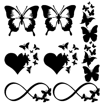  8 Sheets 4 Style Infinity Heart & Butterfly Laser Style Plastic Adhesive Car Stickers, Waterproof Window Decals, for Car, Wall Decoration, Black, 125~173x78~136x0.1mm, 2 Sheets/style