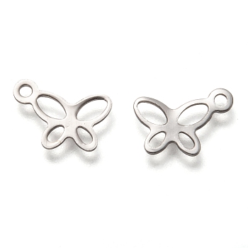 201 Stainless Steel Charms, Laser Cut, Hollow, Butterfly, Stainless Steel Color, 11.5x7x0.7mm, Hole: 1.4mm