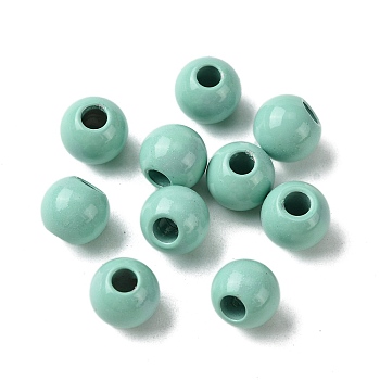 Spray Painted 202 Stainless Steel Beads, Round, Turquoise, 8x7mm, Hole: 2.5mm