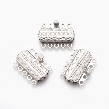 201 Stainless Steel Multi-Strand Box Clasps, Rectangle, Stainless Steel Color, 19.5x14.3x2.5mm, Hole: 1.2mm