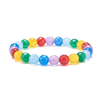 8MM Rainbow Natural Malaysia Jade(Dyed) Round Beaded Stretch Bracelet, Gemstone Jewelry for Women, Colorful, Beads: 8mm, Inner Diameter: 2-1/8 inch(5.5cm)