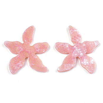 Cellulose Acetate(Resin) Pendants, with Glitter Powder, Flower, Light Coral, 45x40.5x3mm, Hole: 1.4mm