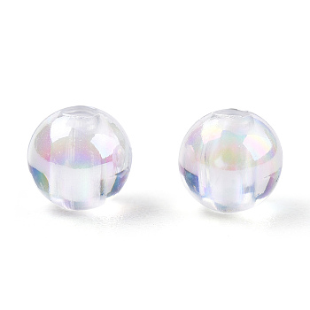 Transparent Acrylic Beads, AB Colors Plated, Round, Clear AB, 6mm, Hole: 1.8mm