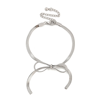 Bowknot 304 Stainless Steel Snake Chain Bracelets for Women, Stainless Steel Color, 6-1/2 inch(16.5cm)