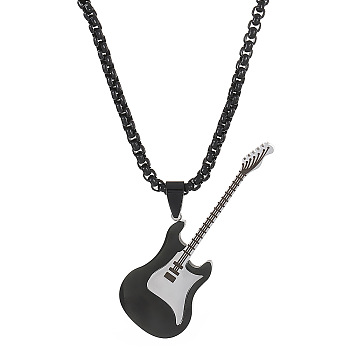 Titanium Steel Pendant Necklaces, Guitar, Black, 23.62 inch(60cm)