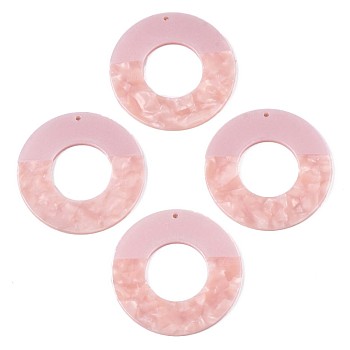 Translucent Cellulose Acetate(Resin) Pendants, Two Tone, Donut, Pink, 46x2.5mm, Hole: 1.4mm