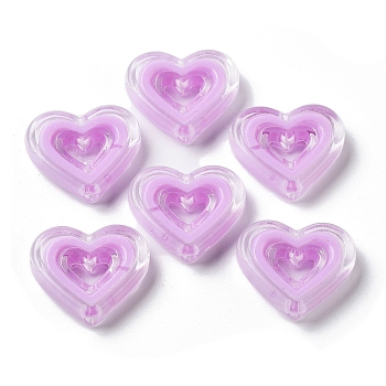 Acrylic Beads, Bead in Bead, Heart, Orchid, 19.5x23x6mm, Hole: 2.5mm, about 280pcs/500g