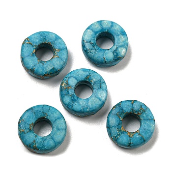 Dyed Synthetic Turquoise Beads, Flat Round, Dark Turquoise, 14.5~25x4.5~7mm, Hole: 5mm