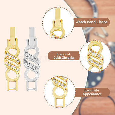 Dicosmetic 10 pcs 2 couleurs rack placage laiton micro pavé clair cubique zircone bracelet de montre fermoirs(ZIRC-DC0001-08)-4