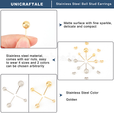 Unicraftale 16Pcs 8 Style 304 Stainless Steel Textured Ball Stud Earrings(EJEW-UN0001-83)-4