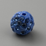 Rhinestone Pave Disco Ball Beads, Polymer Clay Rhinestone Beads, Round, Royal Blue, 9.5~10mm, Hole: 1.8mm(RB-WH0009-01B-07)