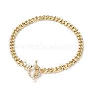 Brass Curb Chain Bracelets, with Enamel and 304 Stainless Steel Toggle Clasps, Real 18K Gold Plated, White, 8-1/8 inch(20.5cm)(X-BJEW-JB05507-02)