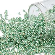 TOHO Round Seed Beads, Japanese Seed Beads, (PF570) PermaFinish Light Green Lime Metallic, 11/0, 2.2mm, Hole: 0.8mm, about 50000pcs/pound(SEED-TR11-PF0570)