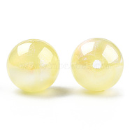 ABS Plastic Imitation Pearl Beads, AB Color Plated, Round, Champagne Yellow, 12mm, Hole: 1.8mm(PACR-N013-01B-05)