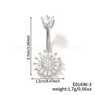 Shiny Sunflower Brass Full Crystal Rhinestone Belly Button Rings, Piercing Navel Rings, Barbell Body Jewelry for Women, Stainless Steel Color, 27x12mm(AG8892-3)