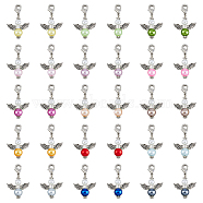 Angel Tibetan Style Alloy & Acrylic Pendant Decorations, with Brass Lobster Claw Clasps, Mixed Color, 35mm, 15 colors, 2pcs/color, 30pcs/set(HJEW-AB00707)