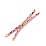 Nylon Cord Silder Bracelets, for Connector Charm Bracelet Making, with Rack Plating Golden Brass Findings, Long-Lasting Plated, Cadmium Free & Lead Free, Pink, 8-5/8~9 inch(22~22.8cm), 0.3cm, Hole: 2.6mm(MAK-C003-03G-02)