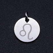 201 Stainless Steel Charms, Twelve Constellations, with Jump Rings, Flat Round, Leo, 12x1mm, Hole: 3.5mm(STAS-T049-T643-5P)