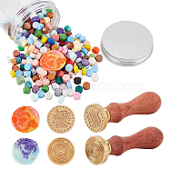 CRASPIRE DIY Scrapbook Making Kits, Including Brass Wax Seal Stamp and Wood Handle Sets, Sealing Wax Particles, Mixed Color, 8.9x2.5cm(DIY-CP0005-05B)