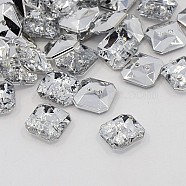 Acrylic Rhinestone Buttons, 2-Hole, Faceted, Octagon, Crystal, 11x11x4mm, Hole: 1mm(BUTT-J007-01-B)