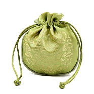 Chinese Style Cloth Pouches Drawstring Bags for Jewelry Storage, Half Round, Yellow Green, 11x11cm(PW-WG63765-14)