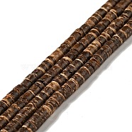Coconut Beads Strands, Flat Round, Coffee, 5x2.5~5mm, Hole: 1mm, about 160pcs/strand, 23.82 inch(60.5cm)(COCB-C002-01)