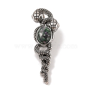 Natural Ruby in Zoisite Pendants, with Alloy  Findings, Antique Silver, 61.5x20x8mm, Hole: 9.5x7mm(G-A224-03AS-10)