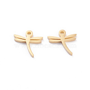 304 Stainless Steel Charms, Laser Cut, Dragonfly, Golden, 11x11x1mm, Hole: 1.2mm(STAS-I151-10G)