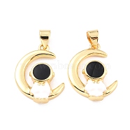 Brass Enamel Pendants, Long-Lasting Plated, Real 18K Gold Plated, Moon with Astronaut, Black & White, Mixed Color, 20.5x15.5x4mm, Hole: 3.5x4mm(KK-K250-28G)