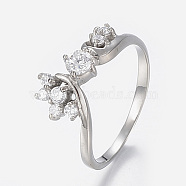 304 Stainless Steel Finger Rings, with Cubic Zirconia, Stainless Steel Color, US Size 4 1/4(15mm)(RJEW-F080-05P-15mm)