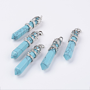 Synthetic Turquoise Big Pointed Pendants, with Alloy Findings, Faceted, Bullet, Platinum, 59~63x11~12mm, Hole: 4x7mm(G-G738-A-10)
