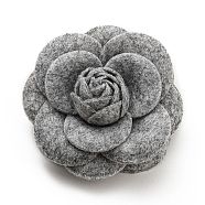 Cloth Art Camelia Brooch Pins, Platinum Tone Iron Pin for Clothes Bags, Multi-Layer Flower Badge, Gray, 67.5x33mm(AJEW-Q147-01B)