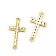 Latin Sideways Cross Brass Micro Pave Cubic Zirconia Links, Clear, Cadmium Free & Nickel Free & Lead Free, Real 18K Gold Plated, 17x9x2mm, Hole: 1mm(ZIRC-E010-04G)