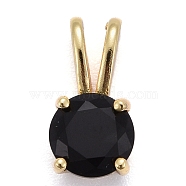 Brass Micro Pave Cubic Zirconia Pendants, Real 18K Gold Plated, Long-Lasting Plated, Flat Round, Black, 13.5x7x5mm, Hole: 6x2mm(KK-P192-04-G04)