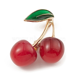 Alloy Enamel Brooch Pin, with Resin, Cherry, Dark Red, 38.3x37.5x17mm(X-JEWB-Q030-10G-01)