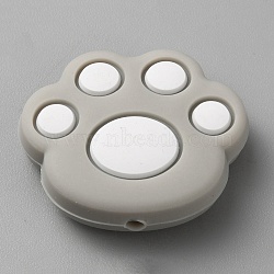 Cat Paw Print Food Grade Eco-Friendly Silicone Focal Beads, Silver, 23.5x28x8.5mm, Hole: 2mm(SIL-WH0012-040E)