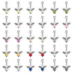 Angel Tibetan Style Alloy & Acrylic Pendant Decorations, with Brass Lobster Claw Clasps, Mixed Color, 35mm, 15 colors, 2pcs/color, 30pcs/set(HJEW-AB00707)