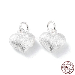 925 Sterling Silver Pendants, with Jump Rings, Heart Charms, Silver, 10.5x10x5mm, Hole: 3.4mm(STER-A043-03A-S)